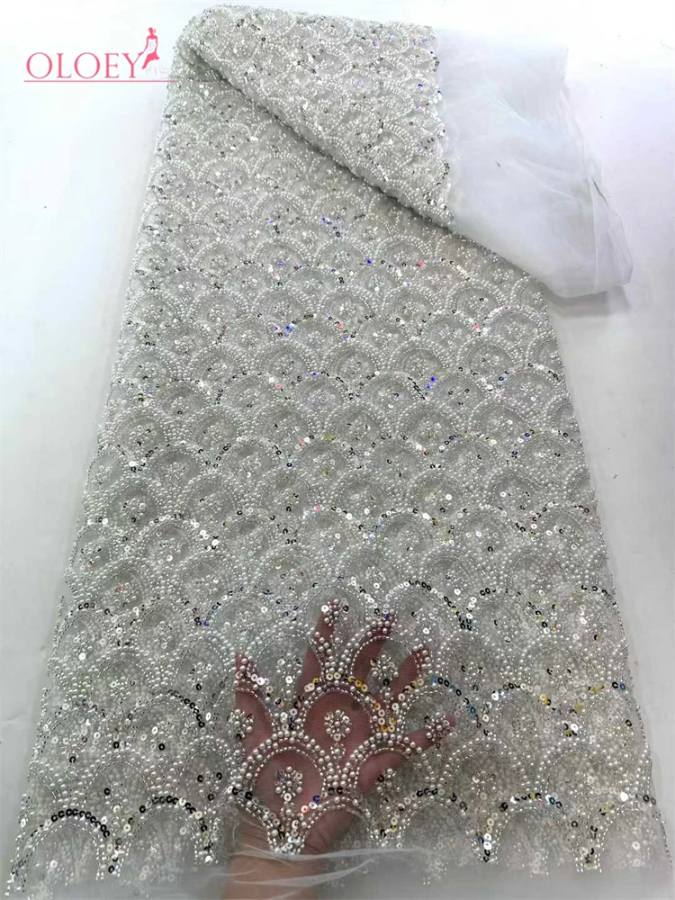 

OLOEY Latest Hot Sale New High-End Luxury French Embroidery Heavy Lace Fabric African Nigerian With Sequins Fabric For Wedding
