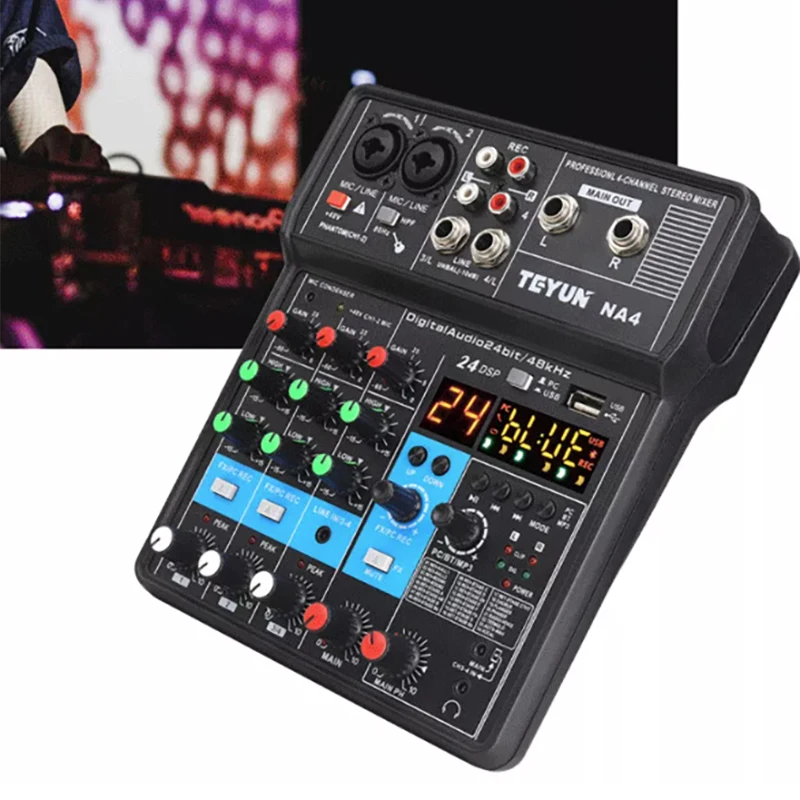 TEYUN 4 canali Mixer Audio portatile professionale Console ingresso Computer 48v potenza modello numero certificazione interfaccia Audio NA4