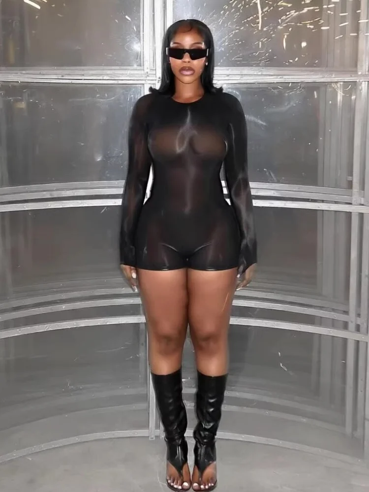 

Wmstar Rompers Women Wholesale Uropean 2026 Clothing Sexy Stretch Shiny Body Stockings Night Club See Through One Piece Shorts