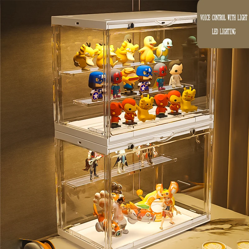 Voice Control Band Lamp Toy Display Cabinet Transparent Acrylic Display Box Dustproof Building Block Car Model Storage Rack