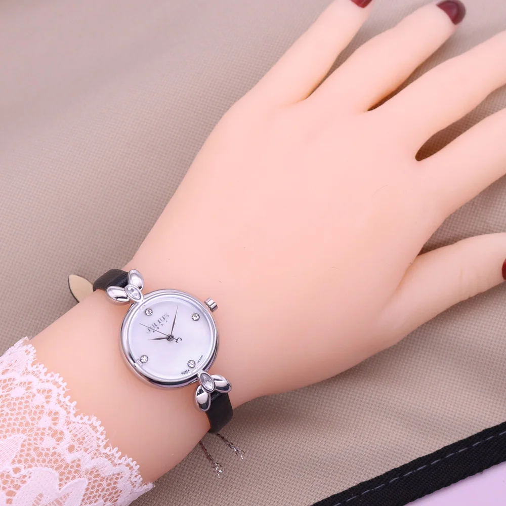 Hot Julius Lady Women's Watch Elegant Rhinestone Mother of Pearl Fashion Hours Luxury Dress Bracelet Real Leather Girl Gift Box