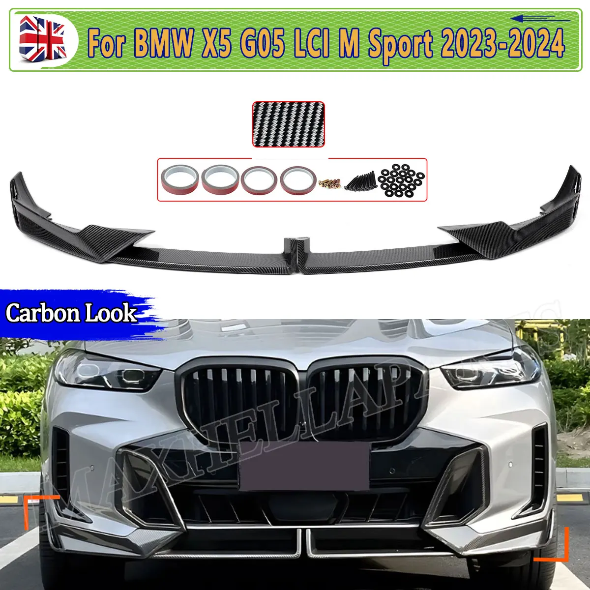 Carbon Look Front Bumper Replace FOR BMW X5 G05 LCI 2023 2024 M SPORT FRONT LIP SPOILER SPLITTER Car Accessories two parts