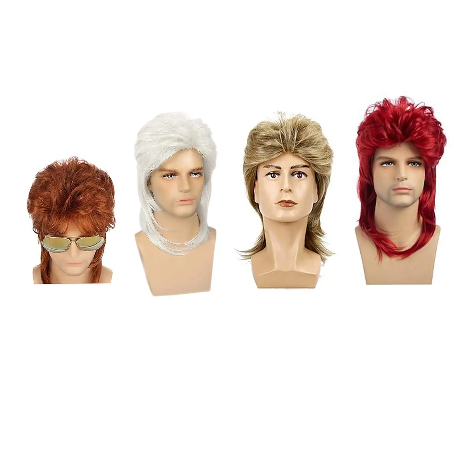

Curly 70S 80S Cosplay Costume Wig, Funny Costume Hair Wig, Synthetic Cosplay Mens Mullet Wig for Masquerade Halloween Costume