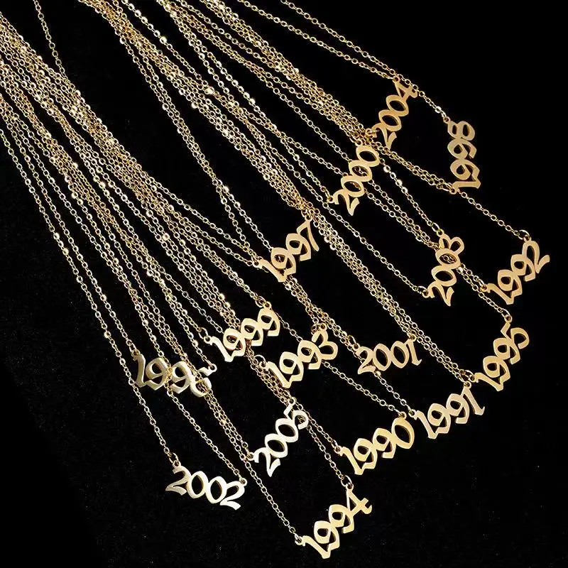 Special Date Old English Number Necklaces 1999 Birthday Gift  Birth Year 1980-2019 Chokers Women Men Custom Jewelry