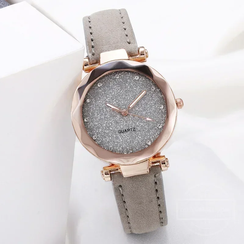 Round Face Rhinestone Star Sky Silver Pink Women for Watch Leisure Fashion Trend Frosted Belt Vintage Black Quartz Wristwatch