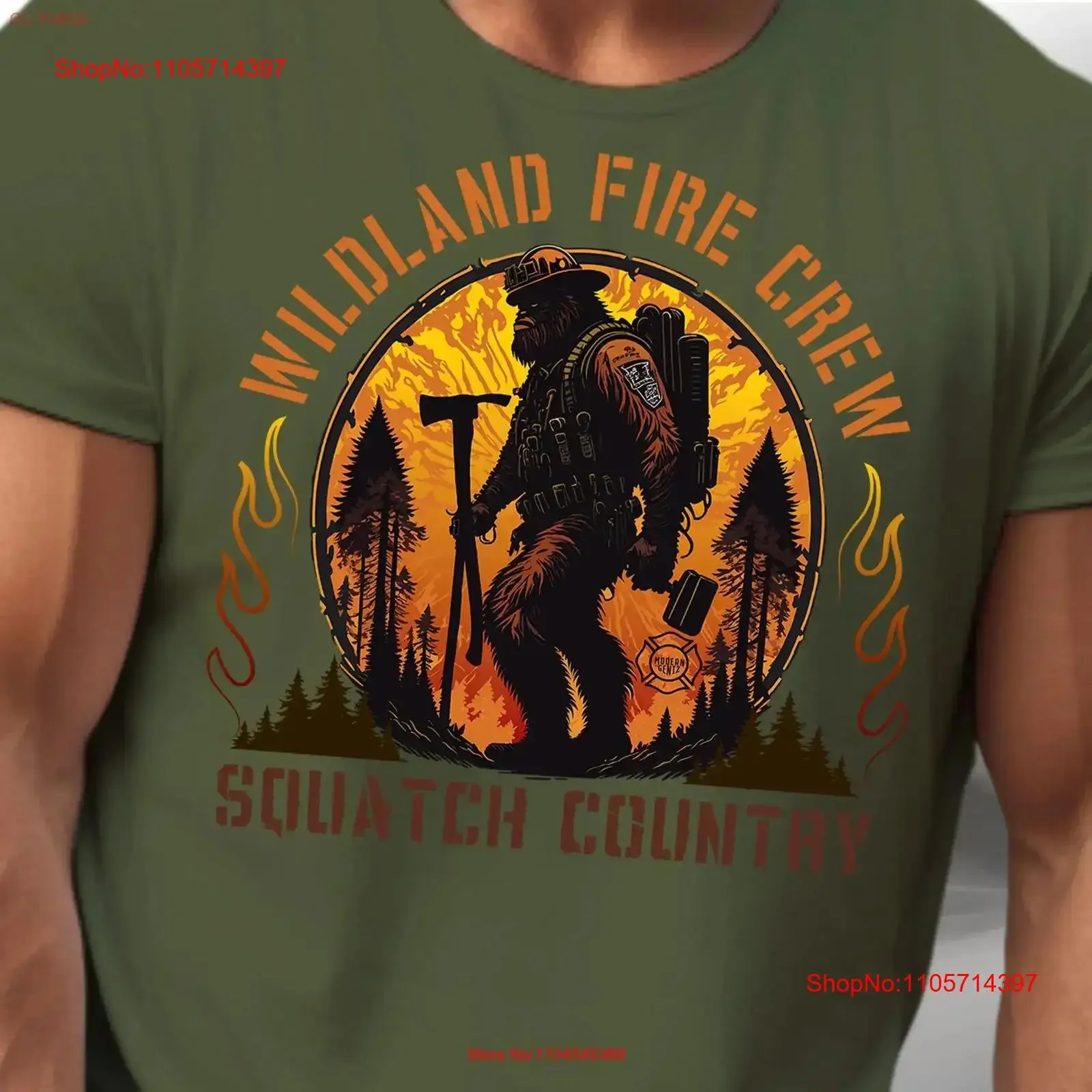 Wildlands Fire Crew Squatch Country Bigfoot Fighter T Shirt Sasquatch Forest Firefighter First Responder vintage Washed homme