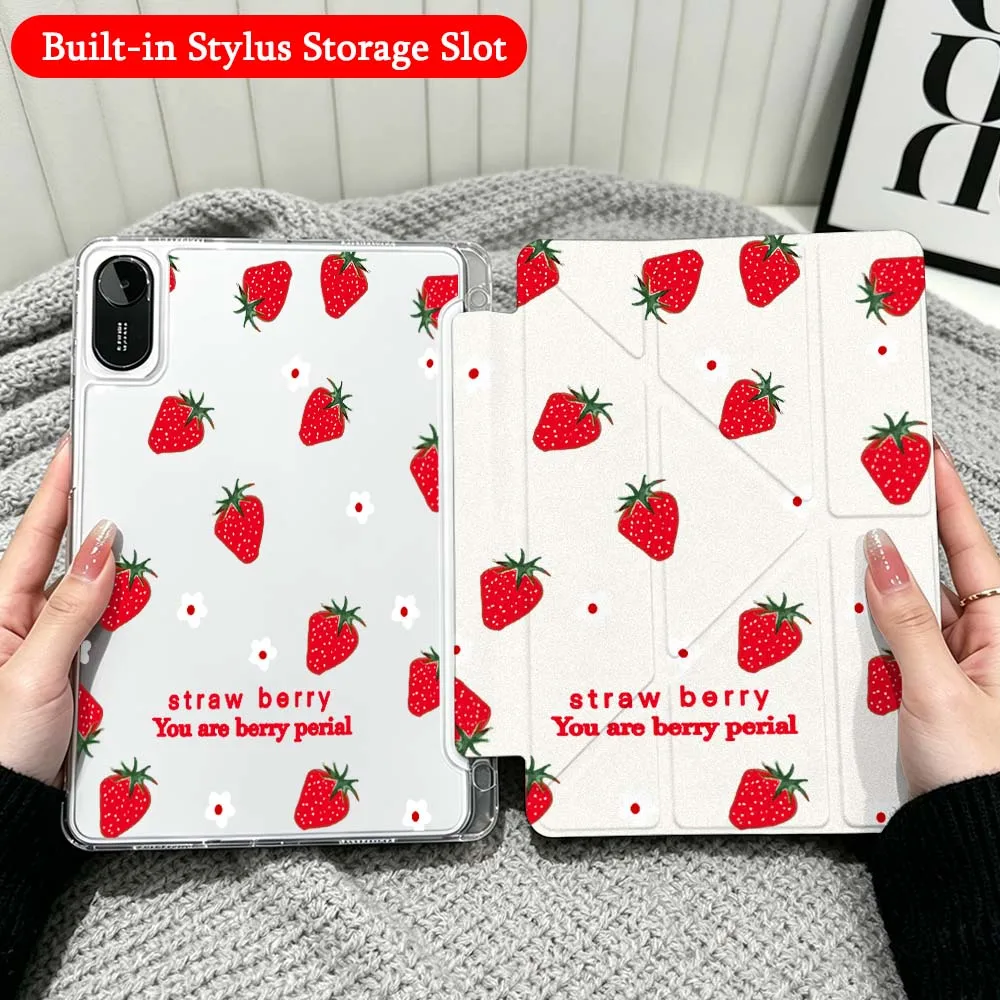 Strawberry Red Dot Case For Xiaomi Redmi Poco Pad 5 6 7 8 Pro SE 11 11.2 12.1 Inch Transparent Y-Shaped Folding Tablet