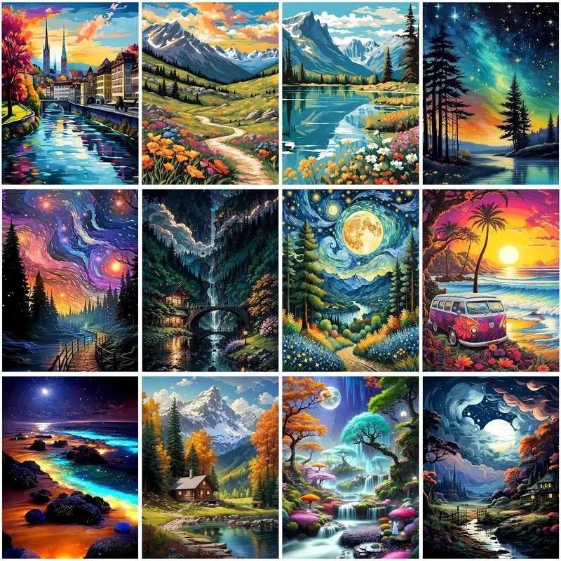 

CHENISTORY Paint By Number Dreamy Forest Scenery Kits Drawing On Canvas DIY Pictures By Number HandPainted Gift Home Decoration