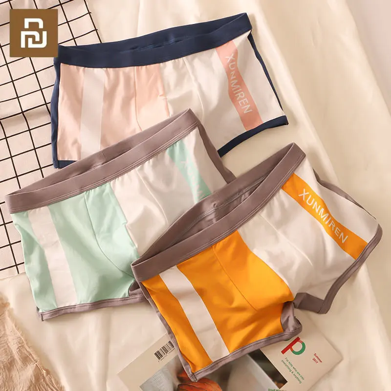 Youpin 3Pcs Stripe Men's Boxer Underwear Soft Boxershorts Cotton Underpants 3D Pouch Shorts Male Panties Male Bokserki Meskie