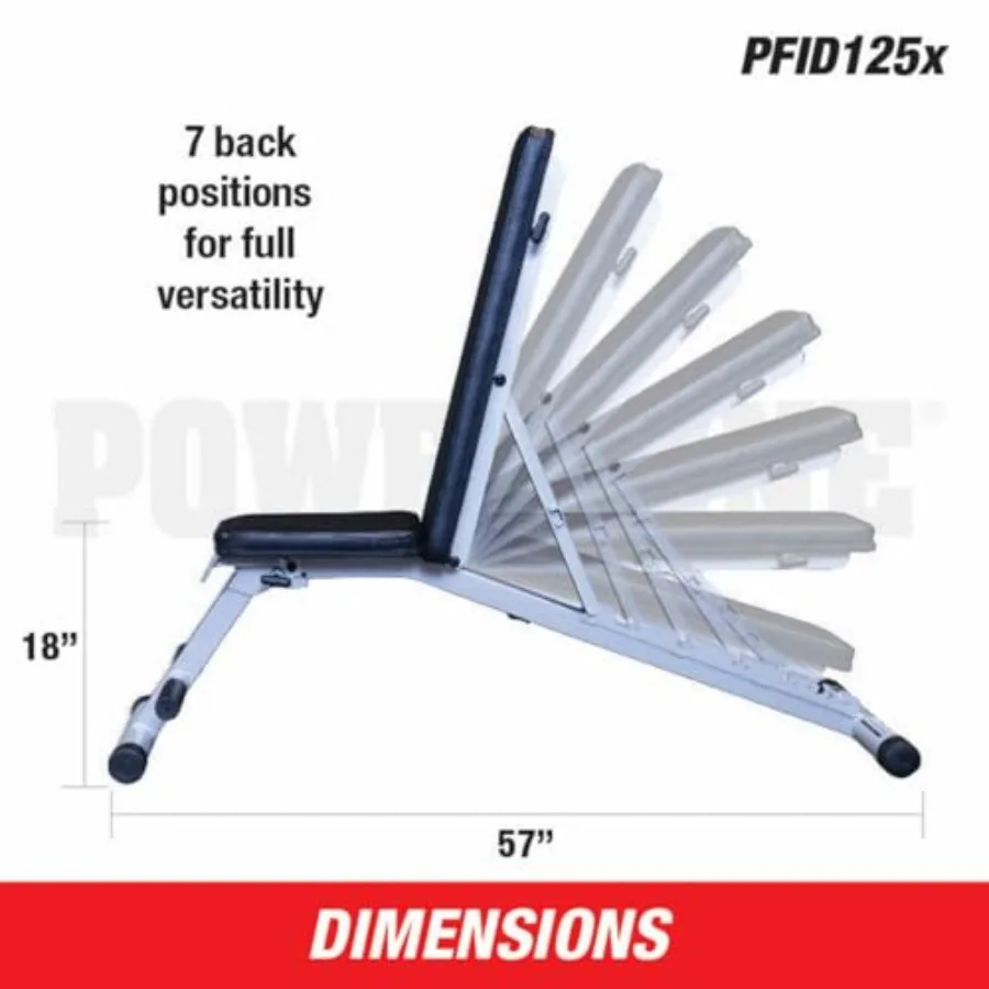 Home Gym Powerline Folding Bench - 7-Position Adjustable Incline/Decline Weight Bench Silver/Black Heavy-Duty Steel No Assembly