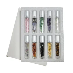 Bouteilles d'huile essentielle en rouleau, 10 pièces, boule de cristal, puces, pierres semi-précieuses, flacon de parfum rechargeable, récipient vide