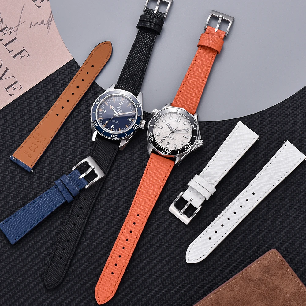 Quick Release Vintage Classic Stitched Leather Watchband Durable Retro Watch Strap 18-24mm Multi Sizes Replacement Watch Band