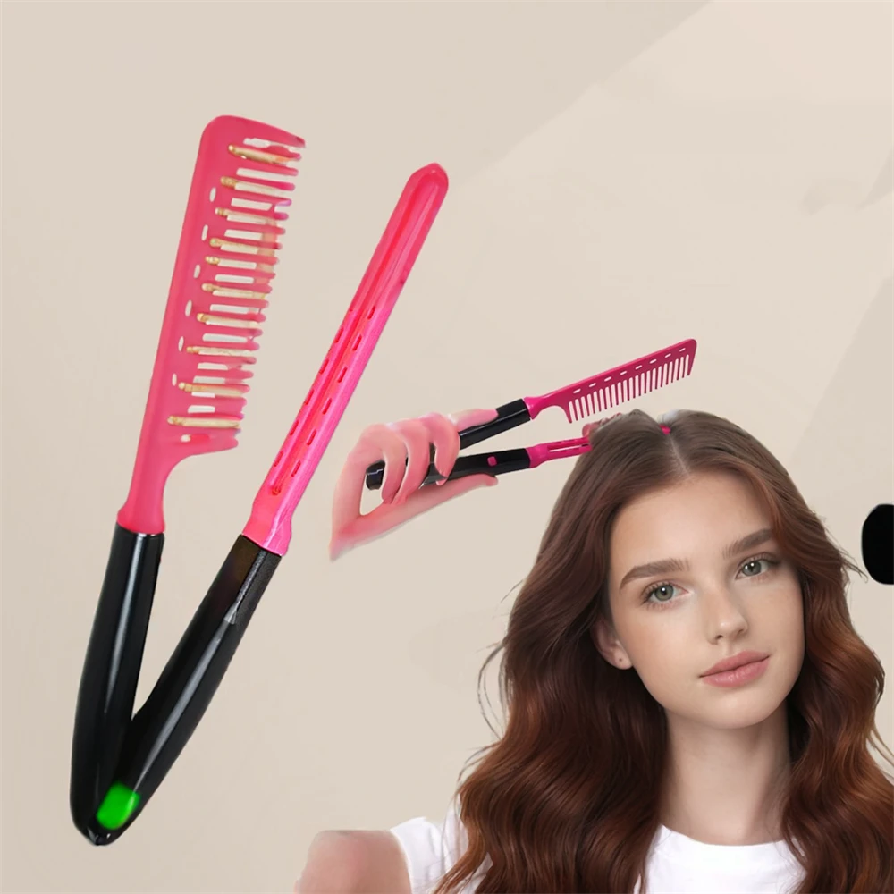 1PC Folding V Type Hair Straightener Brush Hairdress Tool Hairdressing Combs Natural Hair Styling Curling Comb Hair