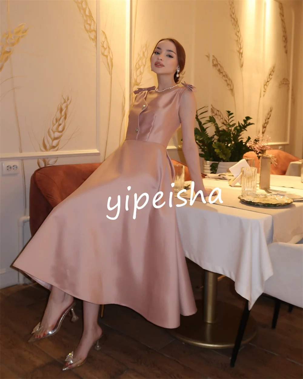 Casual Bow Ruched A-line V-neck Midi Dresses Homecoming Dresses Sexy Sparkle Sizes Available Intricate Matching High Quality