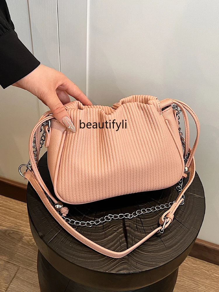 

Fashion Drawstring Pleated Bucket Bag New Korean Style Trendy All-Match Shoulder Bag High-Grade Casual