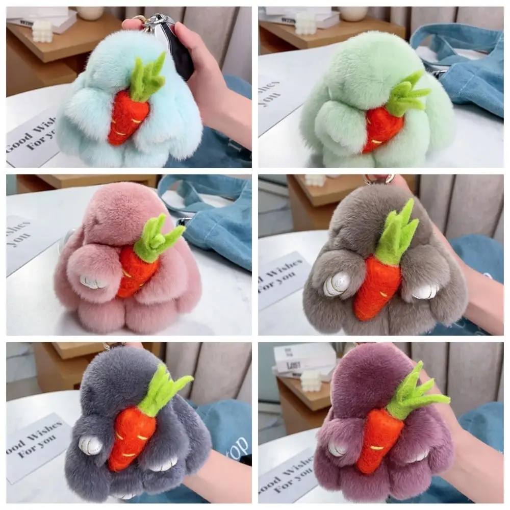 Kawaii Cute Fluffy Bunny Keychain Cartoon Animal Bag Decor Rabbit Fur Keyring Car Key Decor Chubby Rabbit Plush Dolls Children