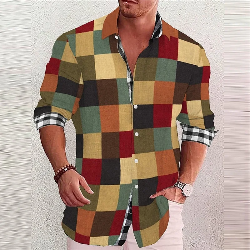 Mode 2023 Sommer Herren Langarm Shirt Plaid Druck Einreiher Shirt Langarm Shirt Kleidung Design S-6XL