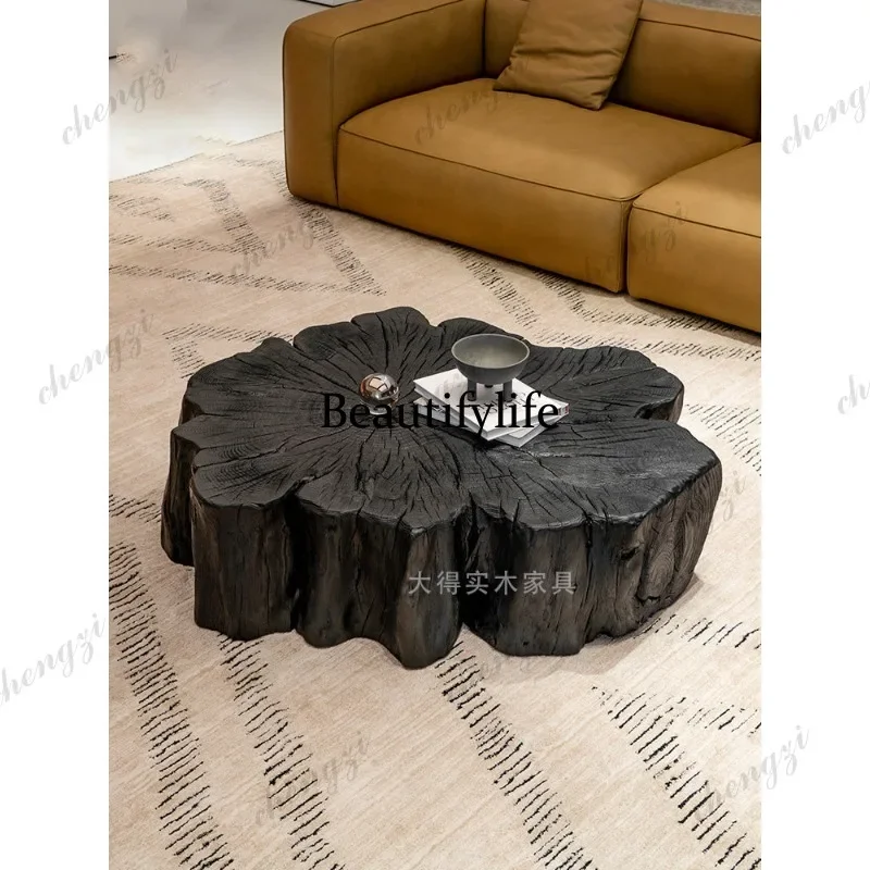 9344 Solid wood coffee table carbonized black log stump creative design B & B tea table