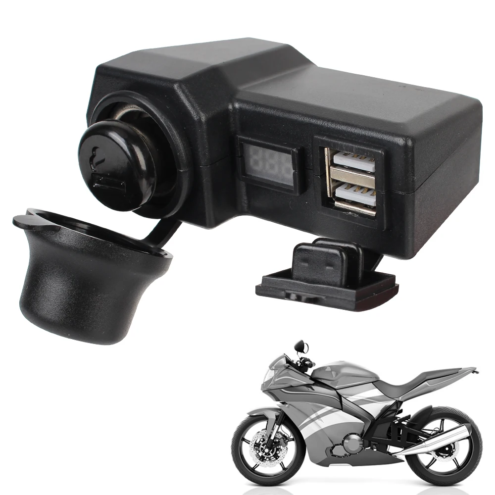 

Dual USB Socket with Cigarette Lighter Motorcycle Charger 3.4 A Quick Charge 3.0 ON/OFF Switch Digital Voltage Meter 10-24V