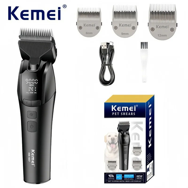 

Kemei KM-1857 High-Power Smart Digital Display Professional Pet Grooming Clipper, Anti-Clogging and Low Noise Pet Hair Trimmer.
