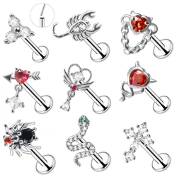 1PC Threadless Cz Devil Spider Angle Cartilage Stud Helix Earring Tragus Conch Earring Forward Helix Barbell Piercing Jewelry