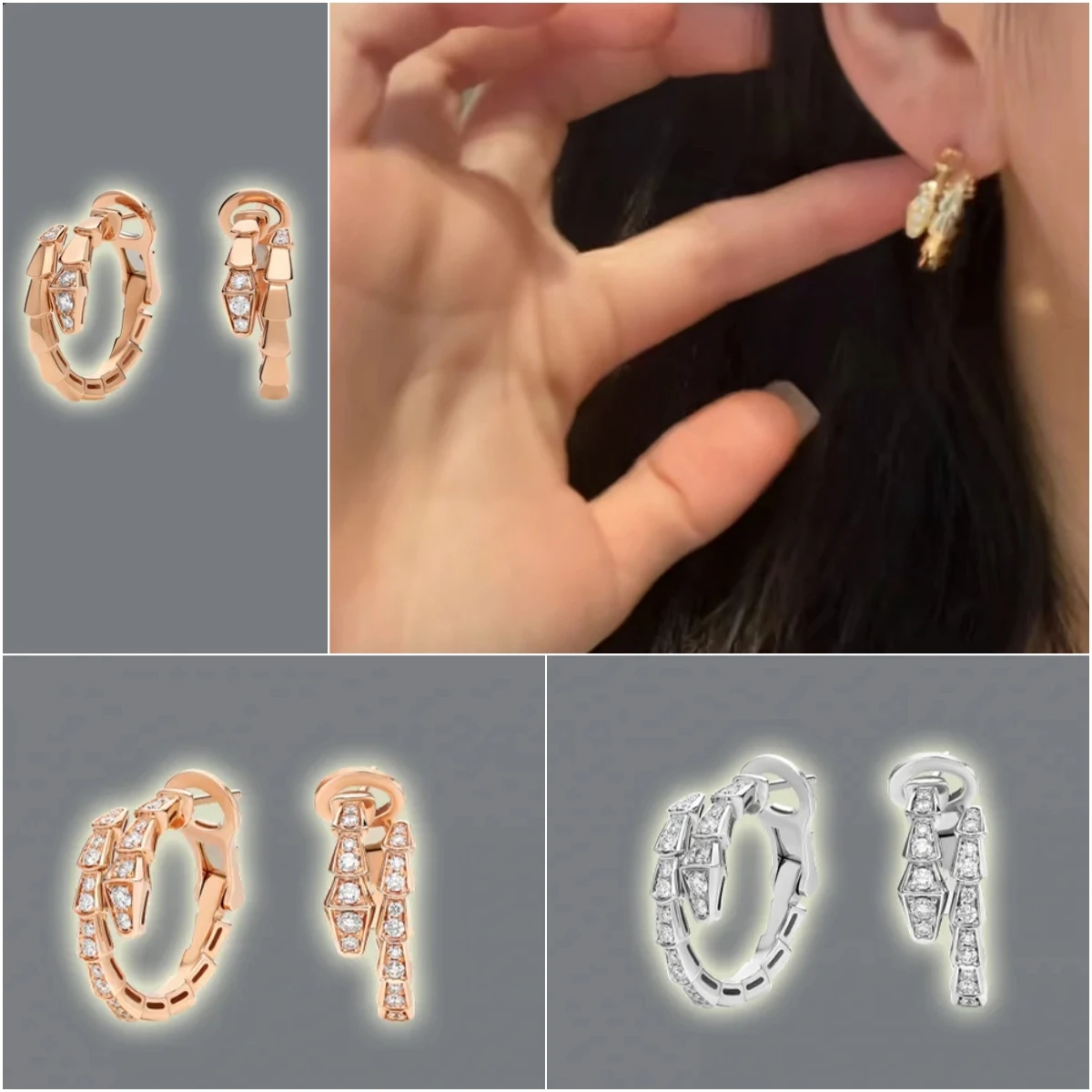 

Solid silver S925 women's jewelry snake shaped design earrings for special occasions wearing holiday gift selection