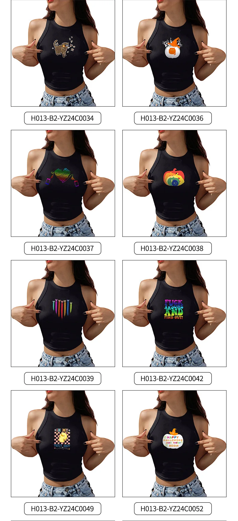 Nadanbao Damen Crop-Top mit Kürbis-Herz-Print, Lustigem Schriftmuster, Oberteil für Halloween-Party, Lässige Weste, Sexy Schlankes Schwarzes Tanktop – Detail 8