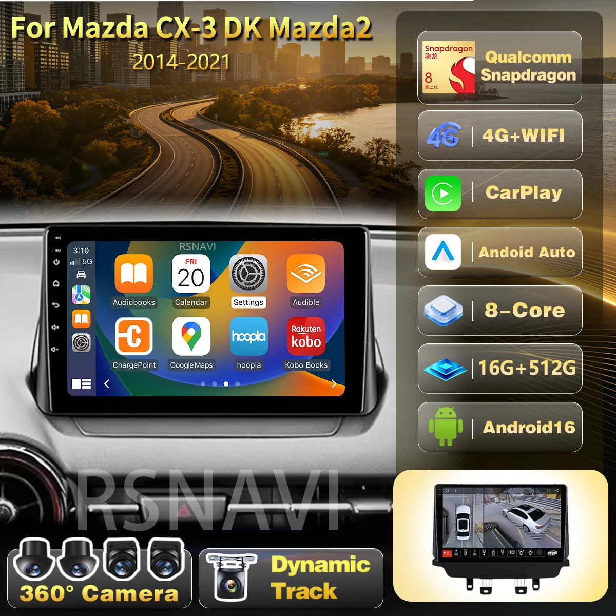 Radio Multimedia para Auto con Qualcomm Android 16 para Mazda CX-3 CX3 Mazda 2 DK 2014 - 2021, Auto Carplay, Wifi+4G, Voz Ai