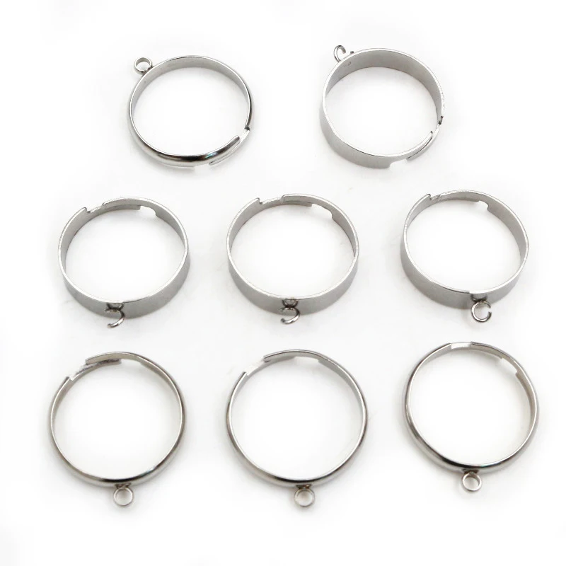 10pcs/Lot No Fade Stainless Steel 18mm Diameter Adjustable Rings Setting with 2mm Loop Connector DIY Jewelry Making Accessories