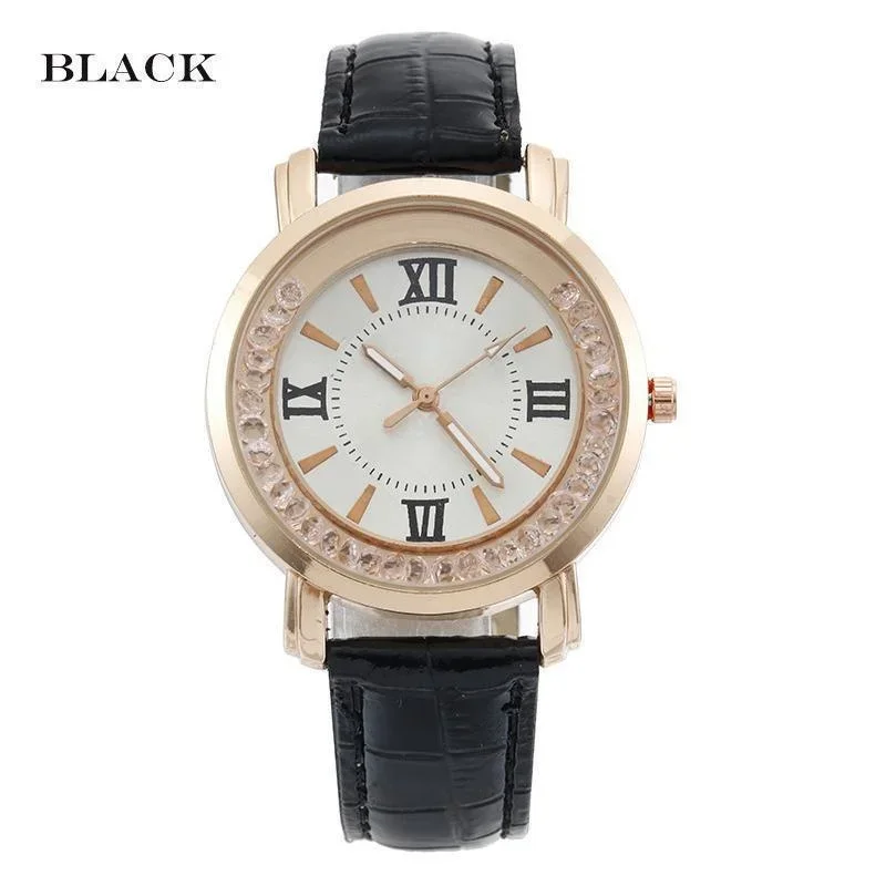 Casual Fashion Student Wrist Watch Rhinestone Ladies Watch Fashion Leather Strap Alloy Quartz Watch