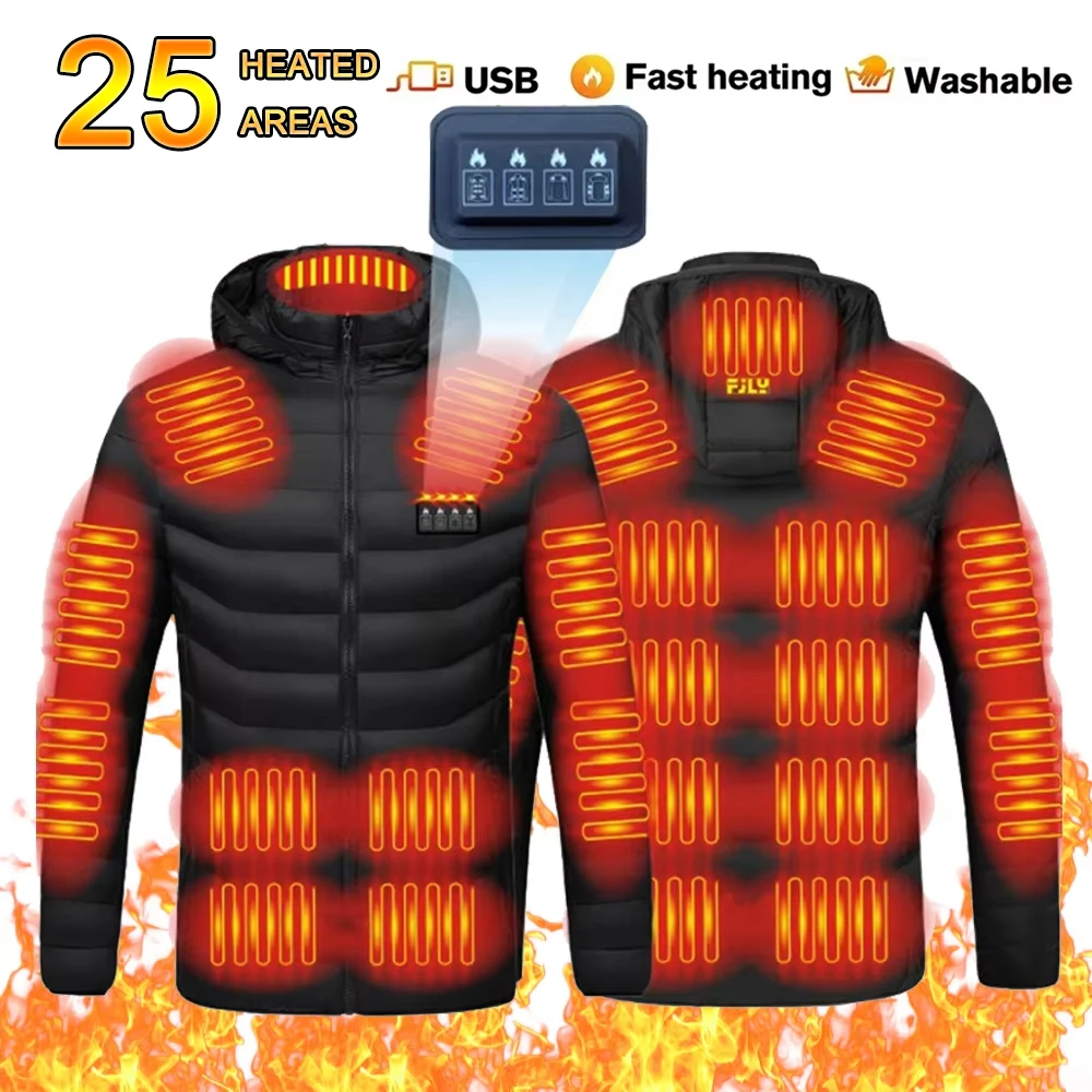 Men Electric Heating Jackets Heated Down Coat Men Women Clothing Winter Cotton Jacket USB Heated 21 Areas Heated Jacket