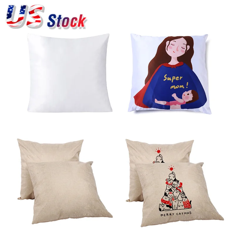 US Stock 50pcs Sublimation Pillow Case Blanks Cushion Cover Throw Pillow Covers Linen Plain Pillowcase 30x30cm/45x45cm Wholesale