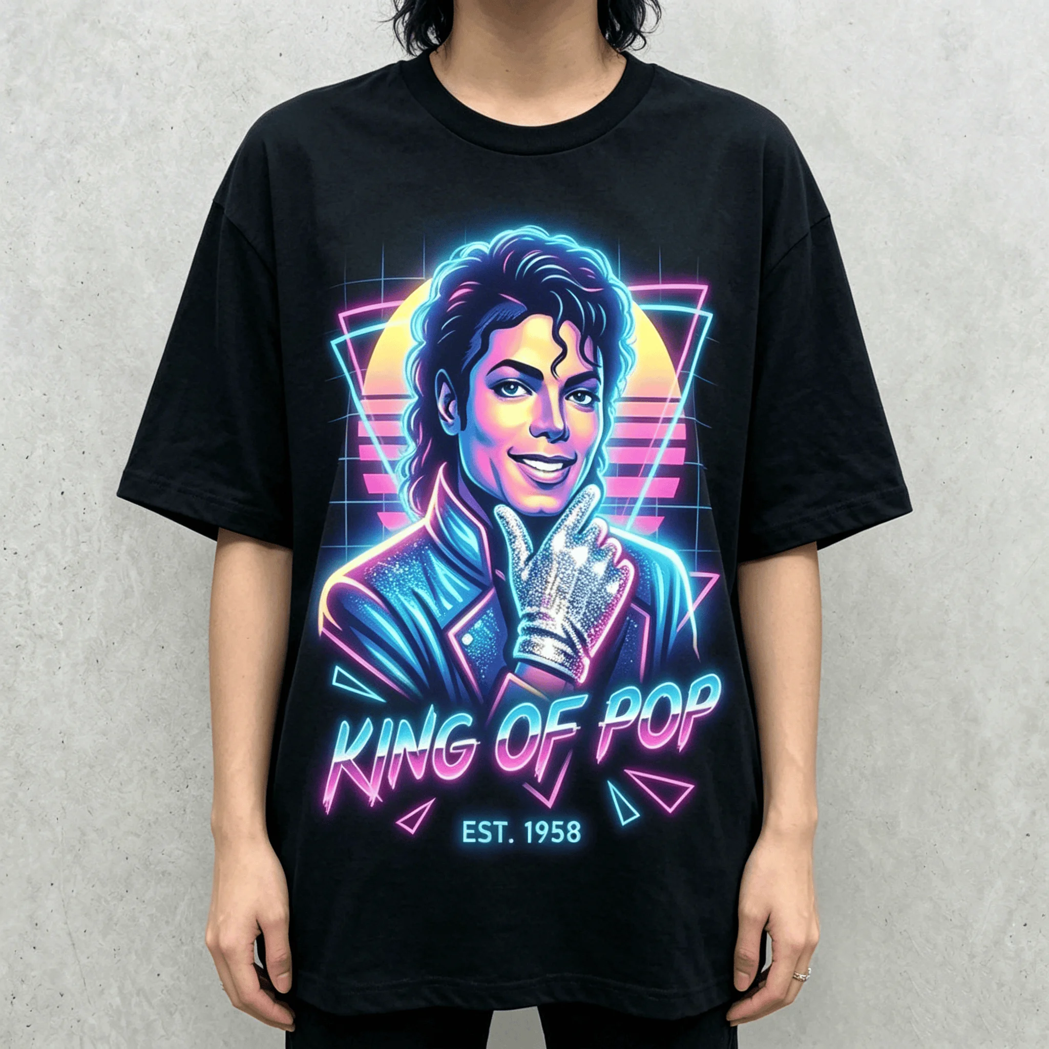 26 Summer Men's Michael Jackson MJ King of Pop Pattern Letter Printed Round Neck T-shirt Neutral 100% Cotton Loose Short Sleeve