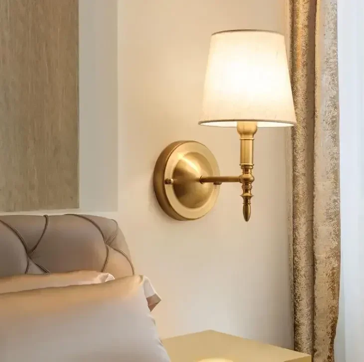 

Full Copper American Wall Lamp Bedroom Bedside Lamp European Lighting Modern Simple Living Room Creative Corridor Wall Lamp