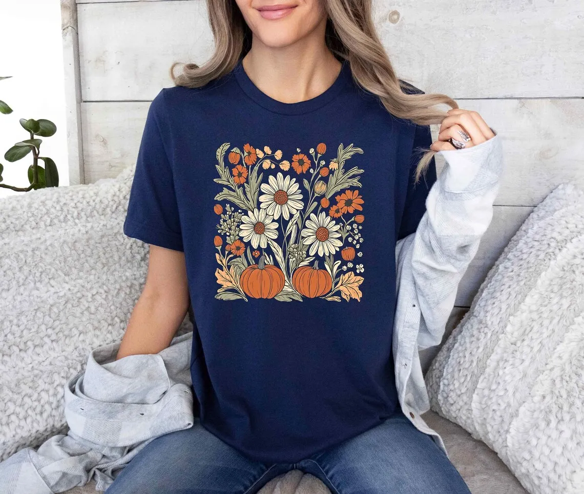 Floral Pumpkin tshirt Fall Pumpkin Fall Gifts Halloween Pumpkin Shirt Flower Pumpkin Thanksgiving top