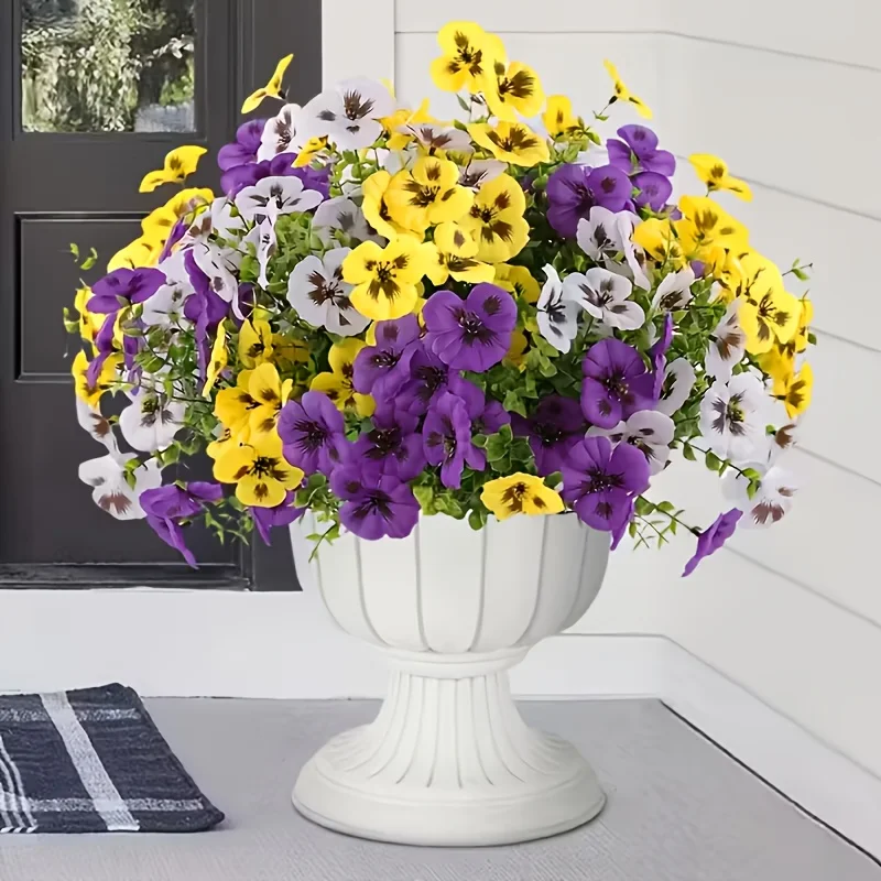 12 Peças de Flores Artificiais de Amor-perfeito para Decoração de Jardim, Varanda, Pátio, Floreira e Caixa de Janela - Perfeitas para Ambientes Externos e Interiores