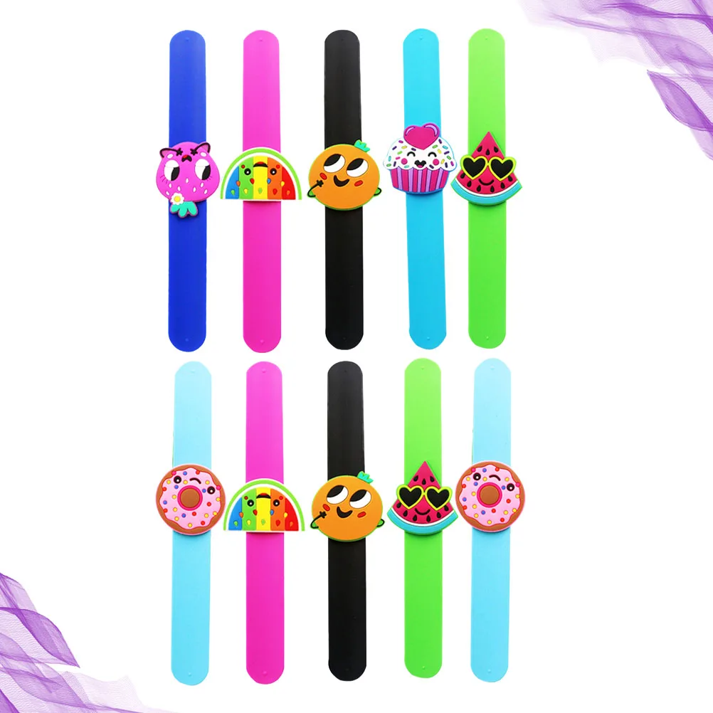 

10pcs Silicone Snap Bracelet Fruit Design Wristband Patting Hand Band Colorful Slap Bracelet Kids Party Favor Funny Gift( and As