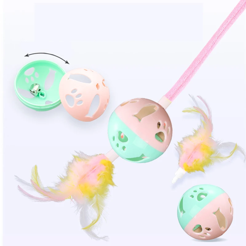 Pet supplies Self high suction cup spring rabbit hair ball cat teaser stick extendable hanging swing cat toy