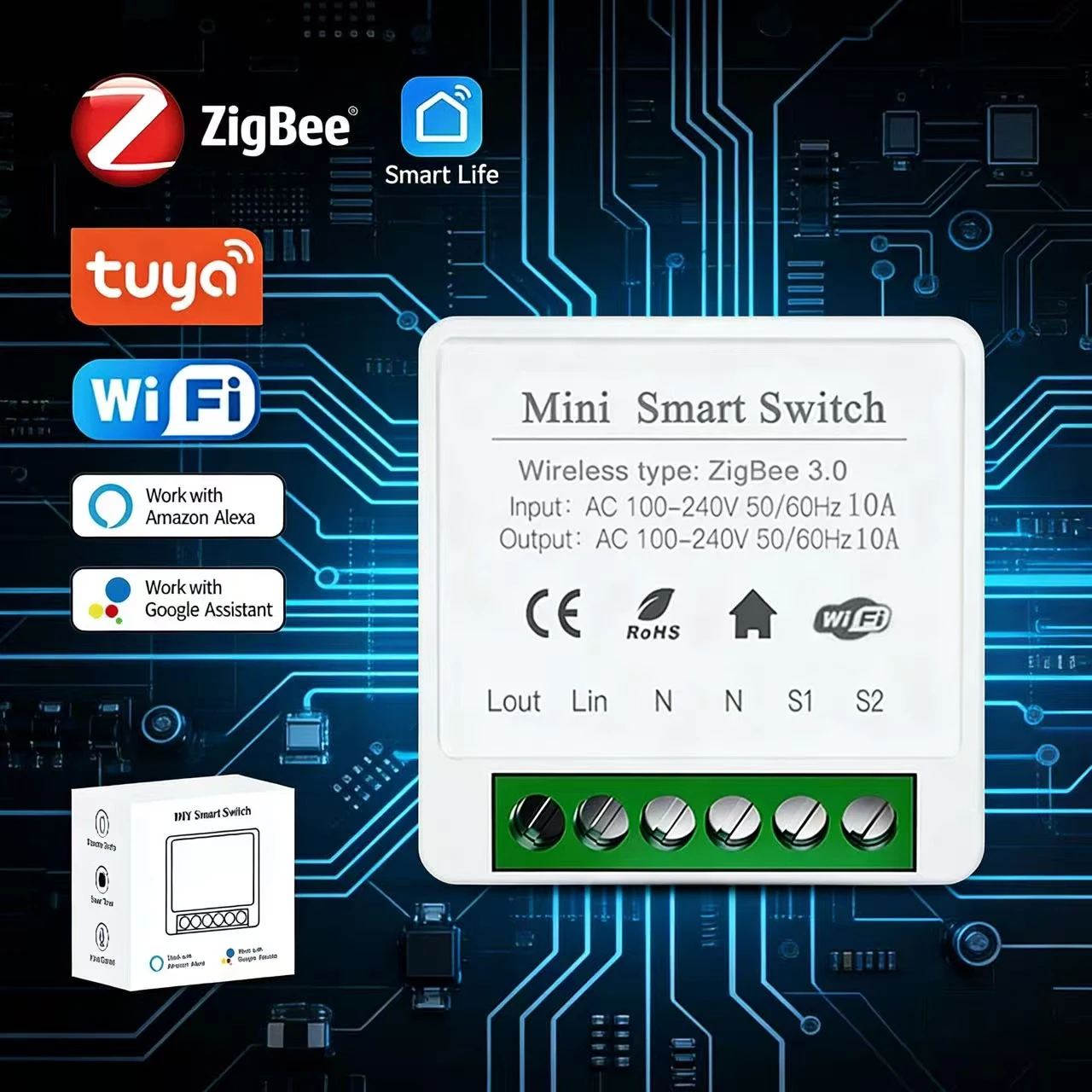 

Умный мини-выключатель Tuya WiFi/Zigbee 3.0, модуль DIY, дистанционное управление, таймер, беспроводное управление освещением, совместимость с Smart Life, Alexa, Google