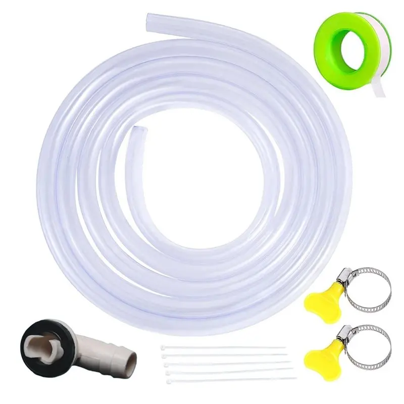 A02M-Flexible PVC 10-Foot Portable Air Conditioner Drain Hose Kit-Drain Hose Connector And Clamp
