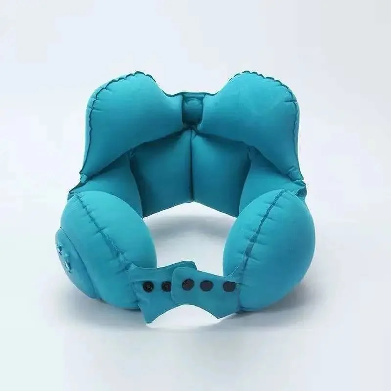 Inflatable U Shaped Travel Neck Pillow, Press Pump Velvet Portable Headrest for Airplane Car gallery 3
