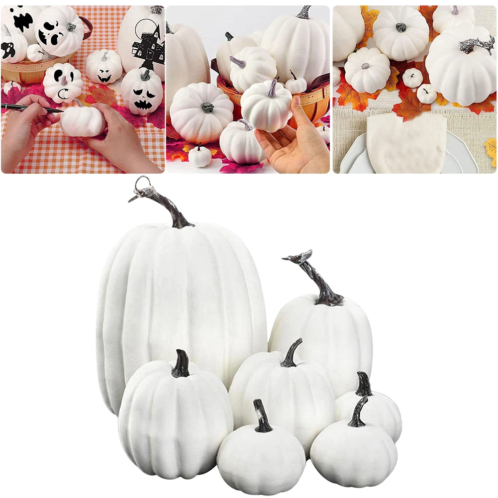 7 PCS Foam Pumpkin Statue Decorative Simulation Pumpkin Ornament Lightweight Multifunctional for Table Centerpieces Decoration