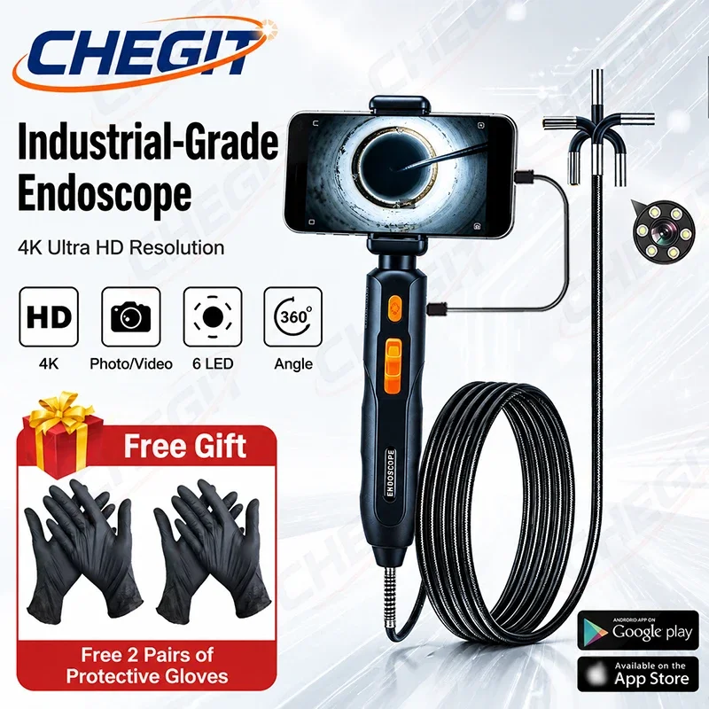 

360° Articulating Borescope Endoscope Camera 4K UHD Inspection Borescope 6.2mm Camera Waterproof IP67 For Android/iOS Phone