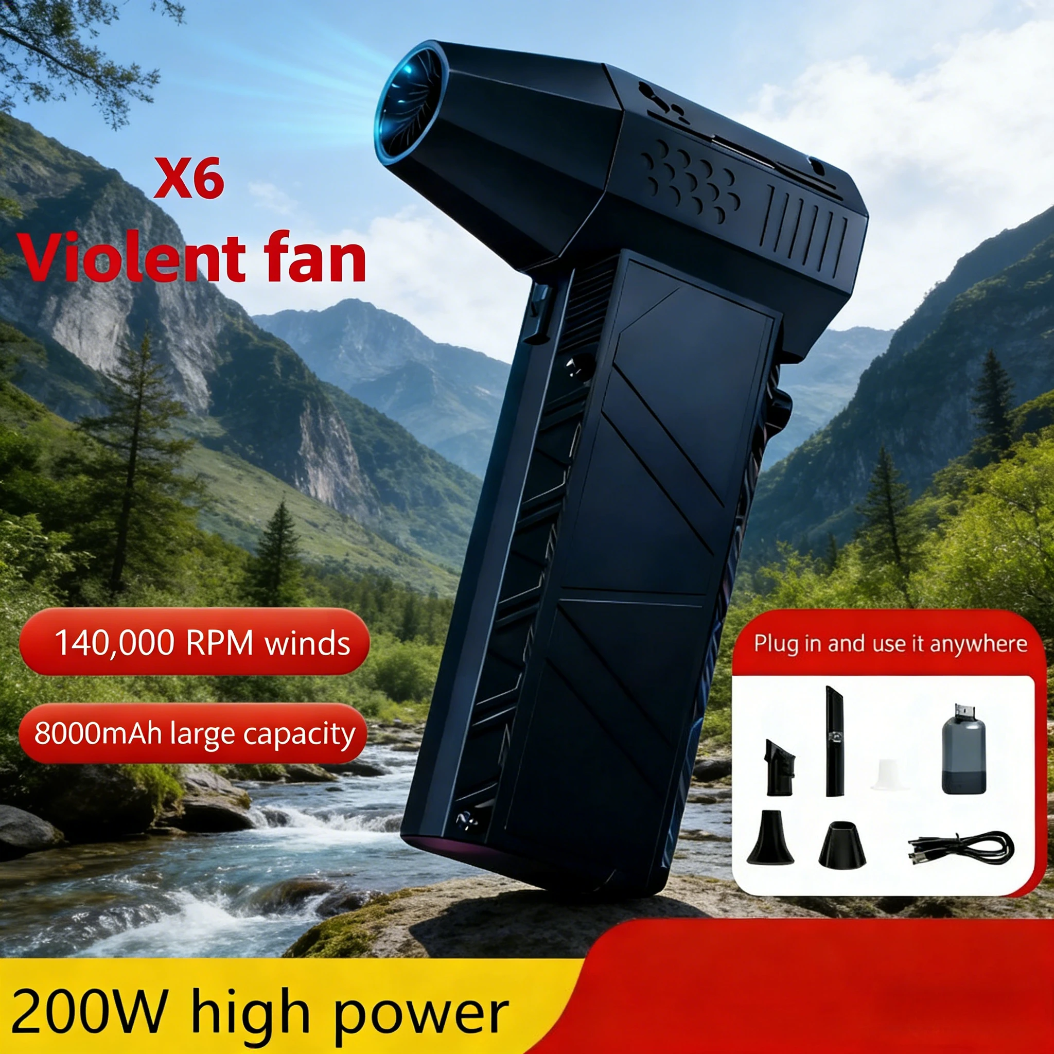 

X6 200000RPM 53m/s Brushless 2-in-1 Blower & Vacuum | Violent Turbo Jet Type-C Rechargeable