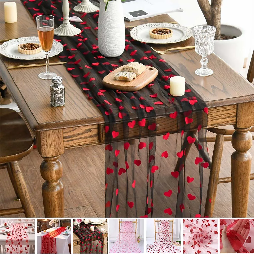 

Red Glitter Heart Valentine's Day Table Runner Girls Birthday Decoration Mesh Table Covers Baby Shower Wedding Party Supplies
