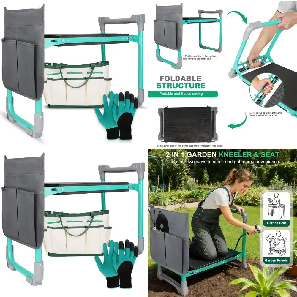 

Складная садовая скамейка 2-в-1 с подушечкой из пенопласта EVA, отделение для хранения, перчаток, идеально подходит для садоводства, патио, рыбалки