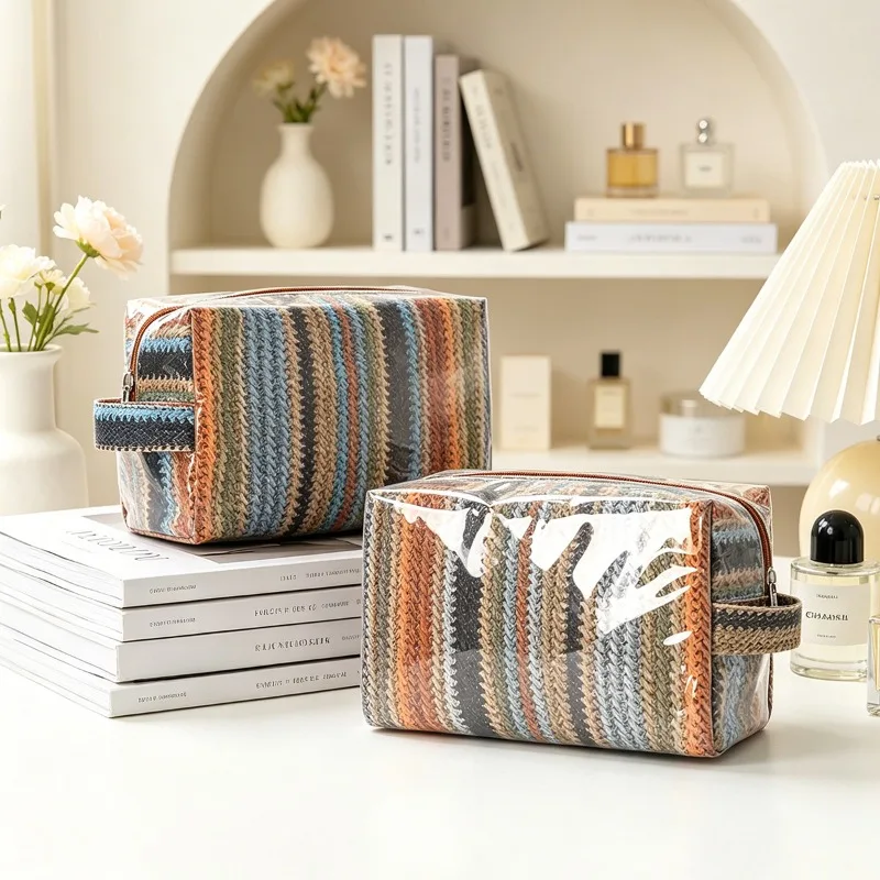 2026 New Women's Toilet Bag Fashionable High Quality PVC Women's Handbag Retro Versatile Multi Functional Lipstick Storage Bag