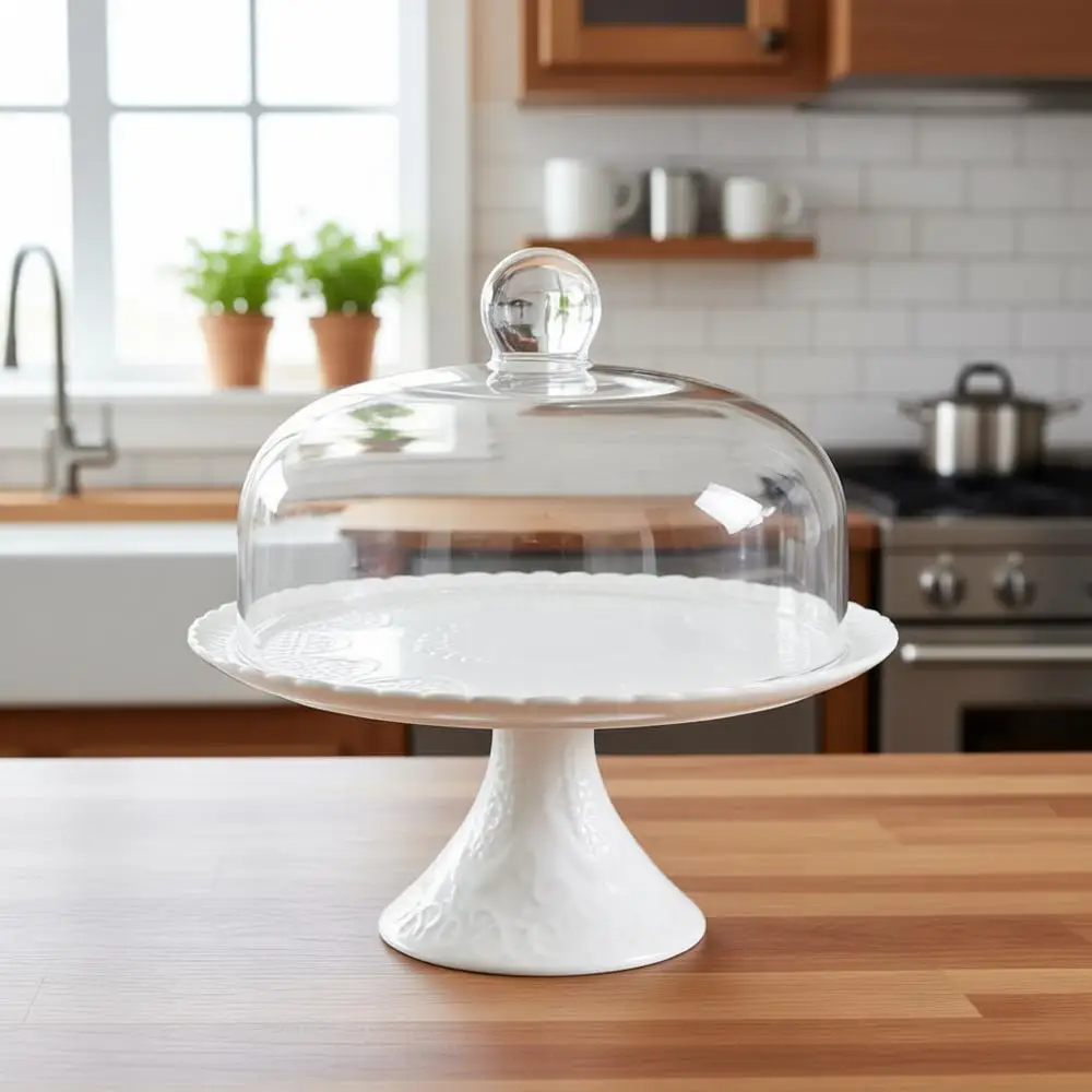 

Подставка для торта и кексов из белого фарфора, 12 дюймов, со стеклянным куполом