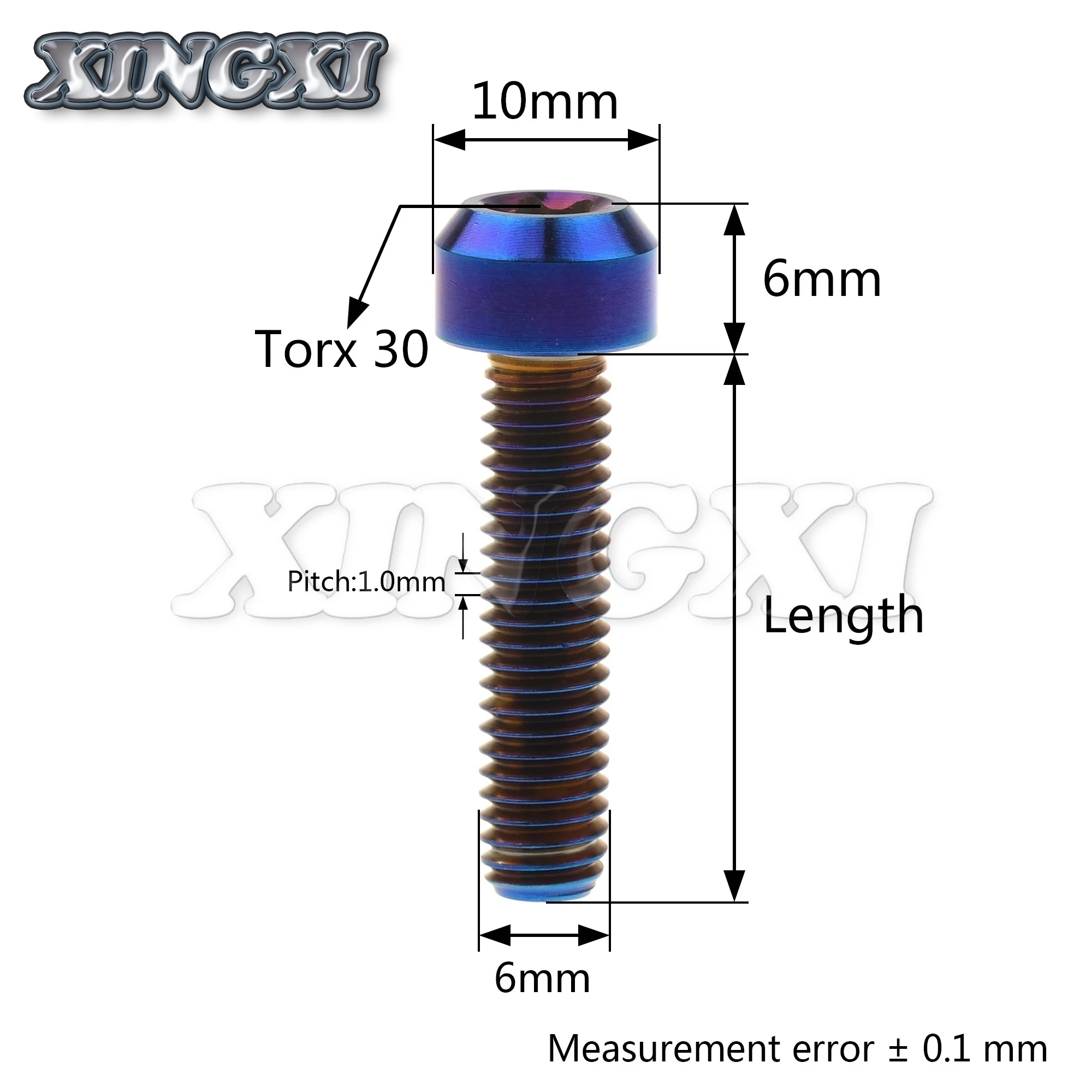 Xingxi 5Pcs Titanium Bolt M6x10 15 20 25 30 35 40 45 50 60 65 70 80mm Inner Torx Head Ti Screw for Bicycle Motor Modify Fasters