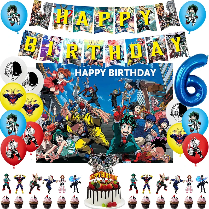 My Hero Academia Birthday Party Decoration Balloon Backdrop Cake Topper My Hero Academia Birthday Party Supplies Baby Shower